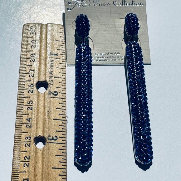 NWT Shoulder Duster Earrings Brilliant Blue Rhinestones 3 1/2" long - Picture 3 of 4